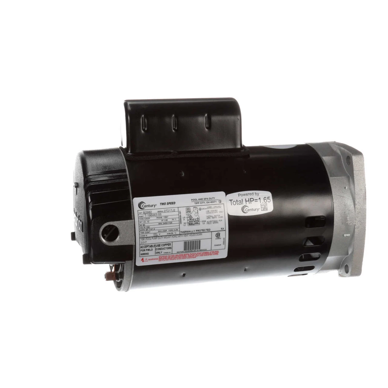 B2982 Century 1 Hp 2-Speed 56Y Frame 230V Square Flange Pool Motor Century # B2982 - Image 2