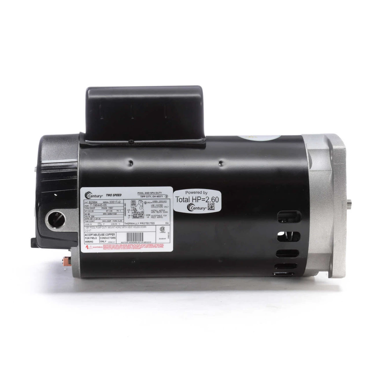 B2984 Century 2 Hp 2-Speed 56Y Frame 230V Square Flange Pool Motor Century # B2984 - Image 2