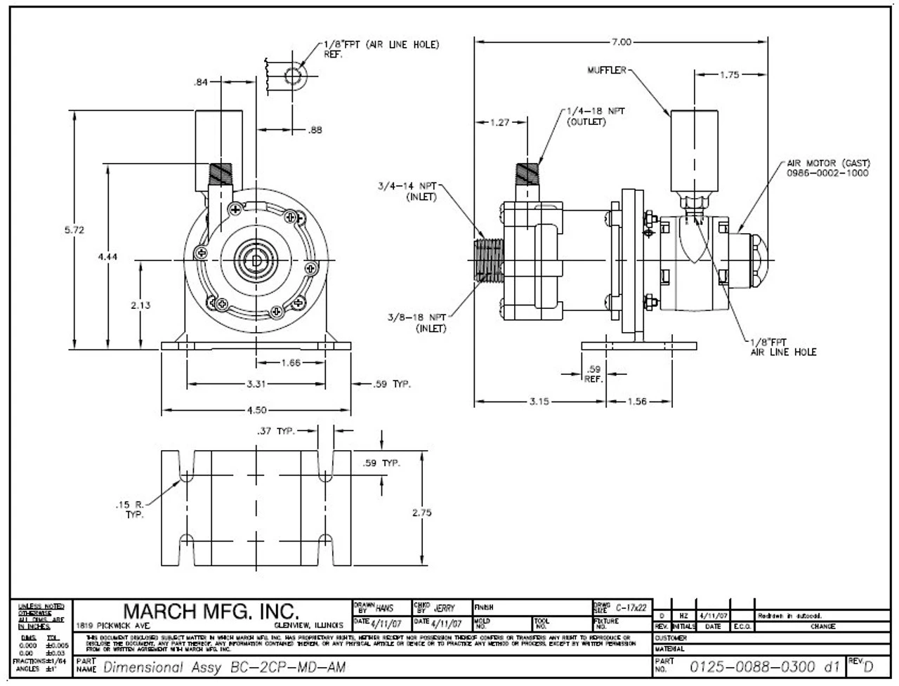 BC-2CP-MD-AM March Pump | Air Powered Pump 3/4" FPT Inlet - 1/4" MPT Outlet - Image 2