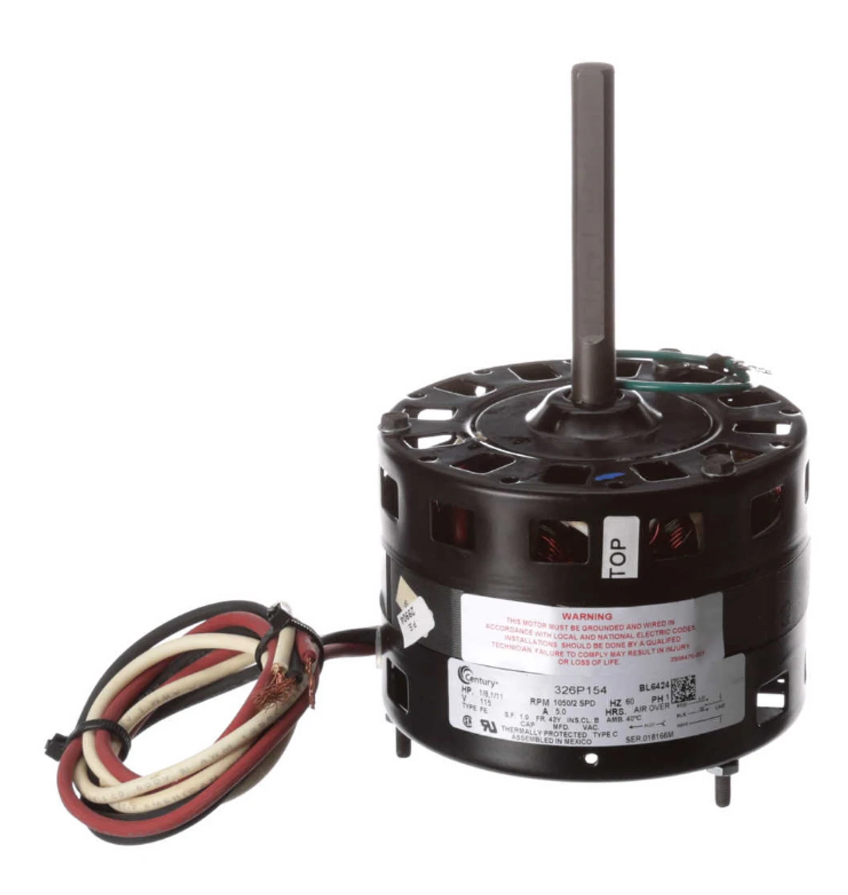 Century BL6424 Motor | 1/8 Hp 1050 RPM 2-Speed CW 5" Diameter 115 Volts