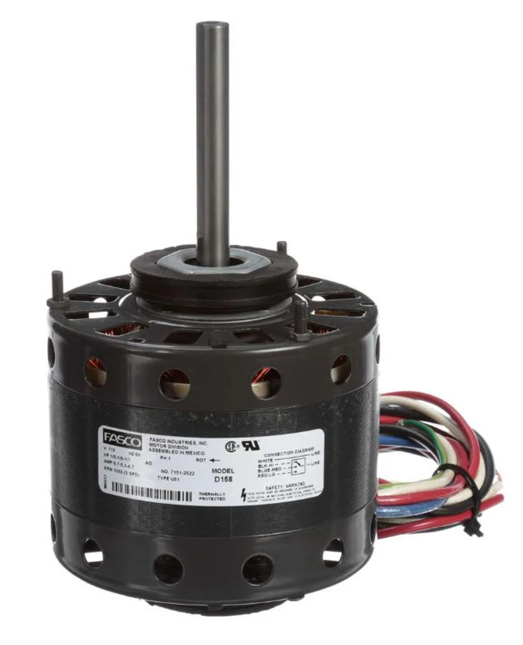 Fasco D158 Motor | 1/5 Hp 1050 RPM CW 5" 3-Speed 115V Direct Drive Furnace Motor - Image 2
