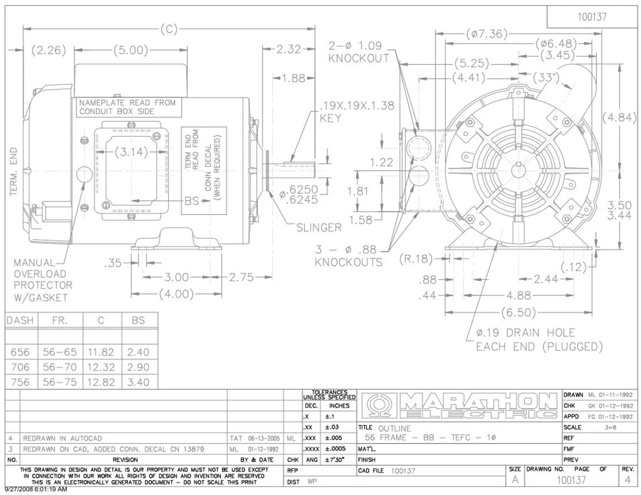 F104 Marathon 1 Hp 1725 RPM 56 Frame TEFC (Farm Duty)115/208-230 Volts Marathon - ELECTRIC MOTOR WAREHOUSE - Image 4