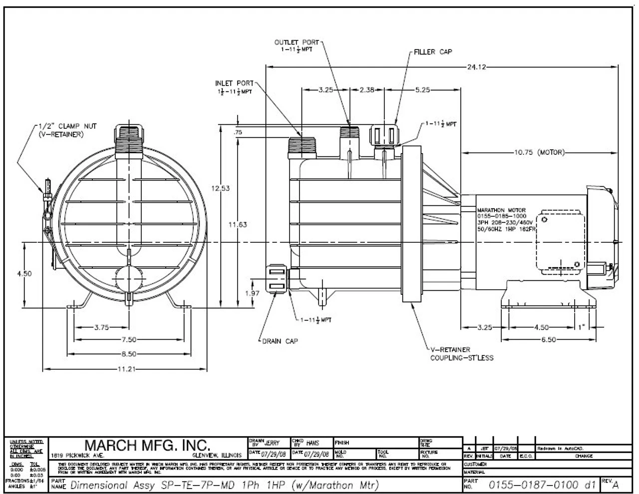 SP-TE-7P-MD March Pump | 1 HP, 1.5" FPT Inlet - 1" MPT Outlet, 115/230V - Image 2
