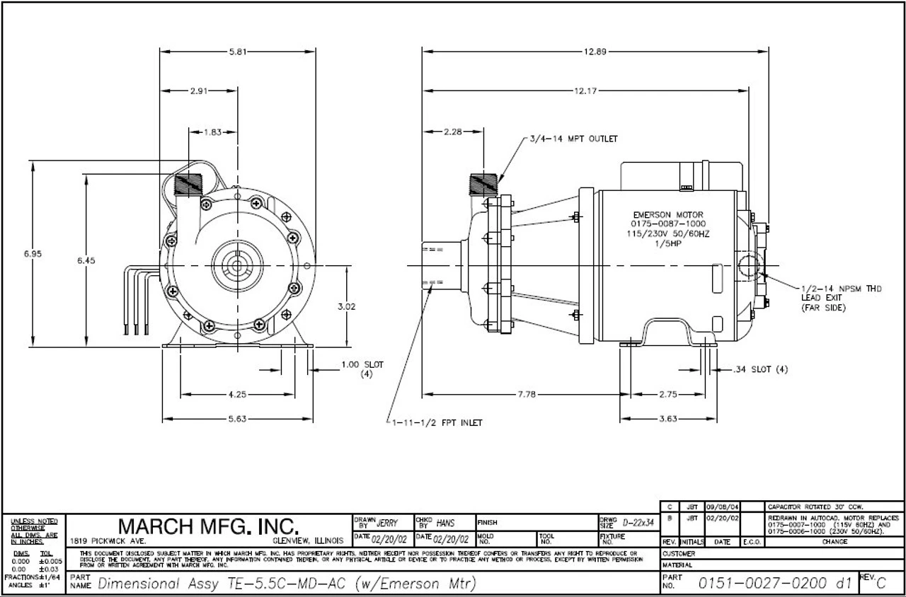 TE-5.5C-MD-AC March Pump | 115/230V, 1" FPT Inlet - 3/4" MPT Outlet - Image 2