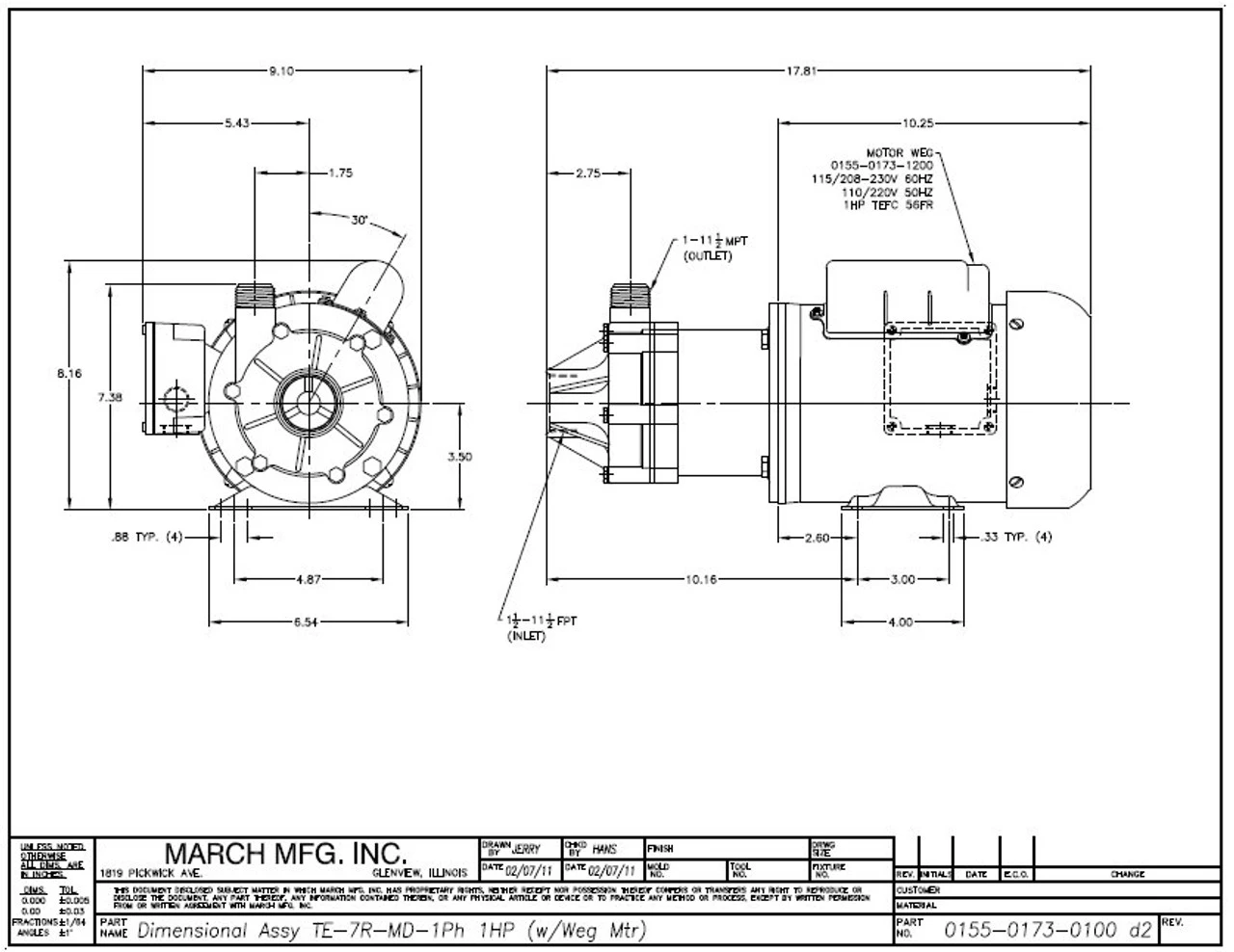 TE-7R-MD March Pump | 1HP, 1.5" FPT Inlet - 1" MPT Outlet, 115/230V - Image 2
