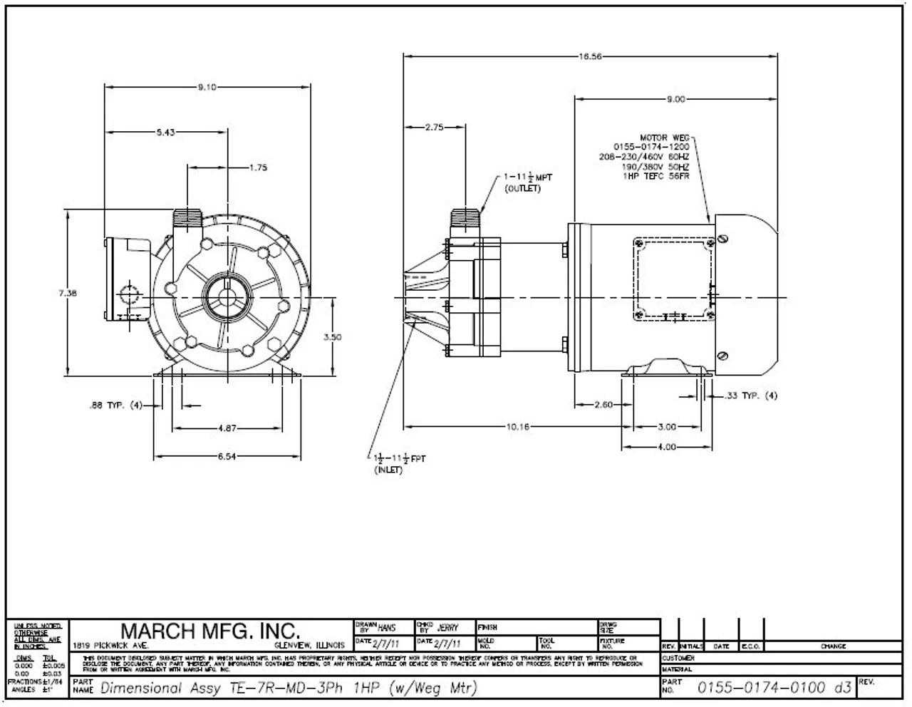 TE-7R-MD March Pump | 1 HP, 1.5" FPT Inlet - 1" MPT Outlet, 230/460V 3 Phase - Image 2