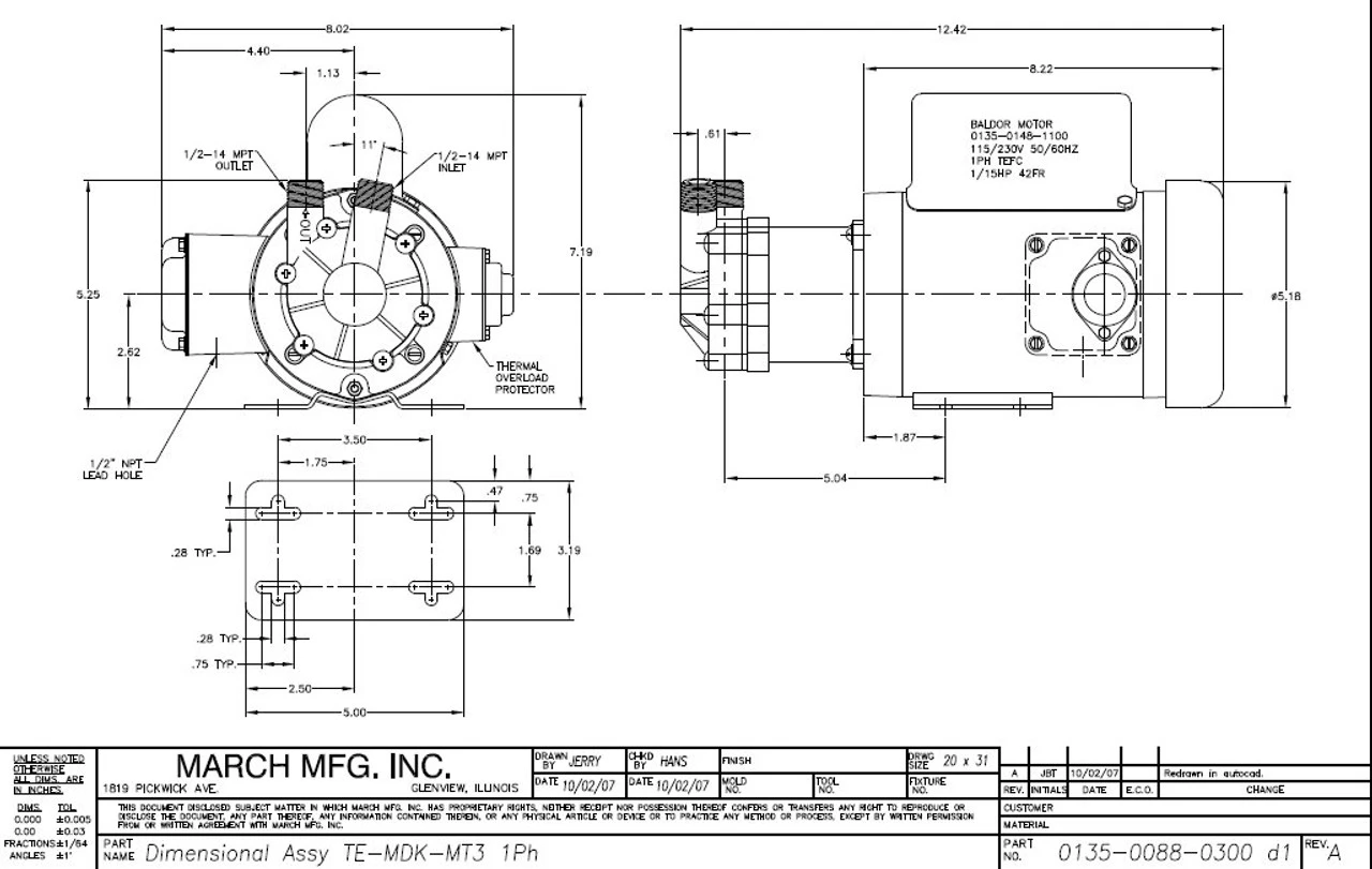 TE-MDK-MT3 March Pump | 115/230, 1/2" Inlet/Outlet - Image 2