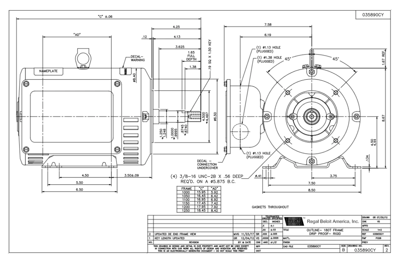 P231M2 Century Motor 5 Hp 3600 RPM 230V 1-phase 184JM Frame Close-Coupled Pump Motor - Image 4