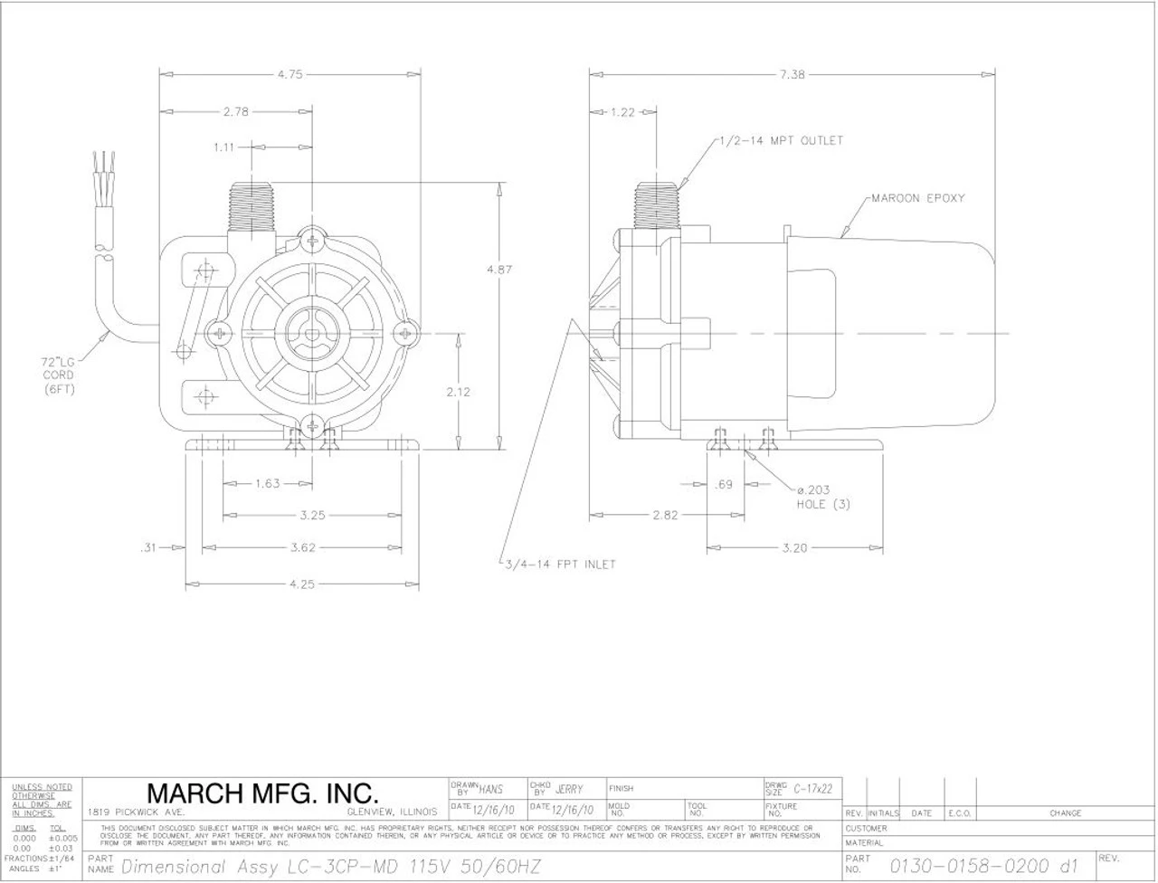 LC-3CP-MD March Pump | 230V, 3/4" FPT Inlet - 1/2" MPT Outlet - Image 2