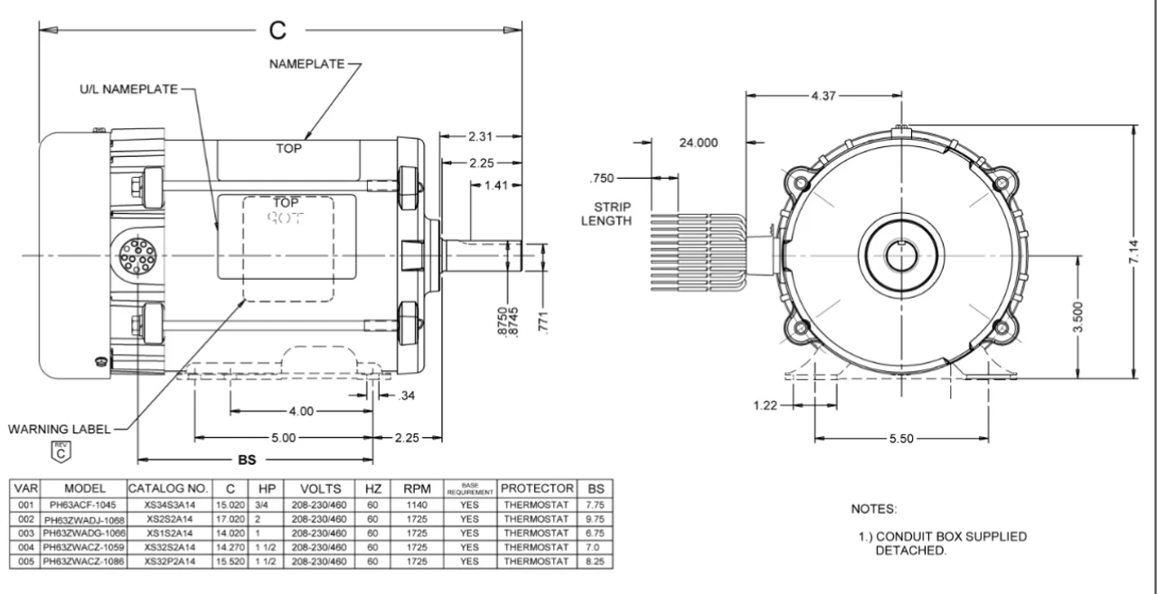 XS34S3A14 Nidec 3/4 Hp 1800 RPM 143T Frame (Rigid Base) 208-230/460V TEFC 3-Phase Hazardous Duty Motor - Image 2